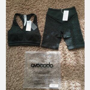 Avocado Leo Stripe Sports Bra & Biker Short Set - XS/S,  NEW with tags
